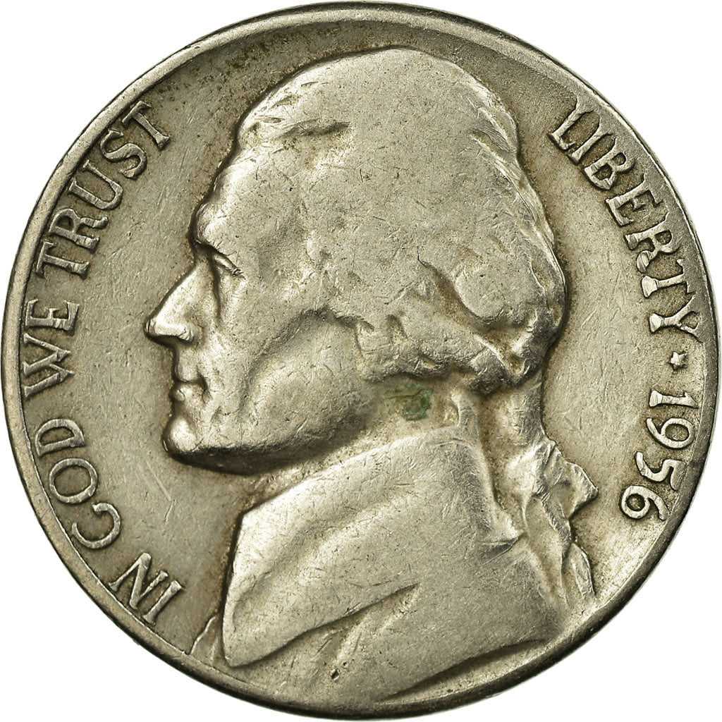 Coin, United States, Jefferson Nickel, 5 Cents, 1956, U.S. Mint, Denver
