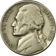Coin, United States, Jefferson Nickel, 5 Cents, 1956, U.S. Mint, Denver