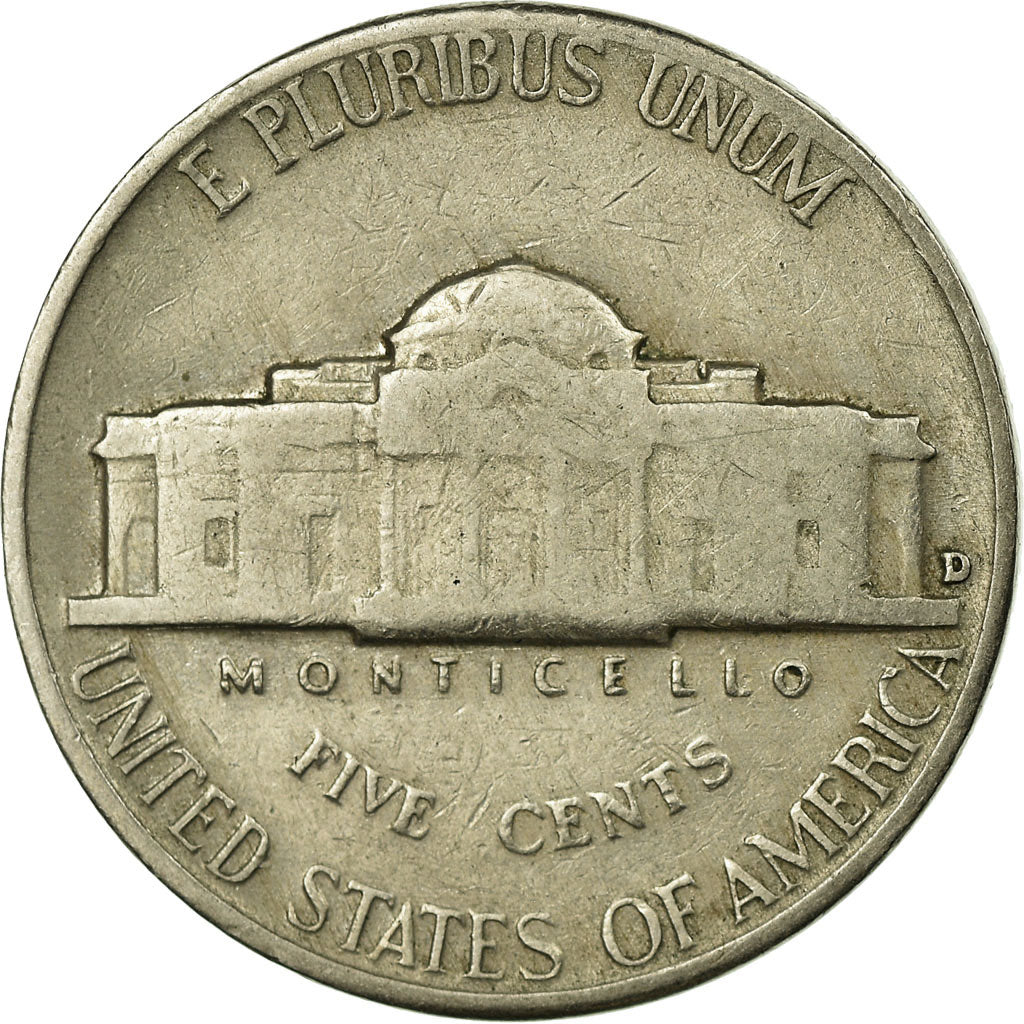 Coin, United States, Jefferson Nickel, 5 Cents, 1956, U.S. Mint, Denver