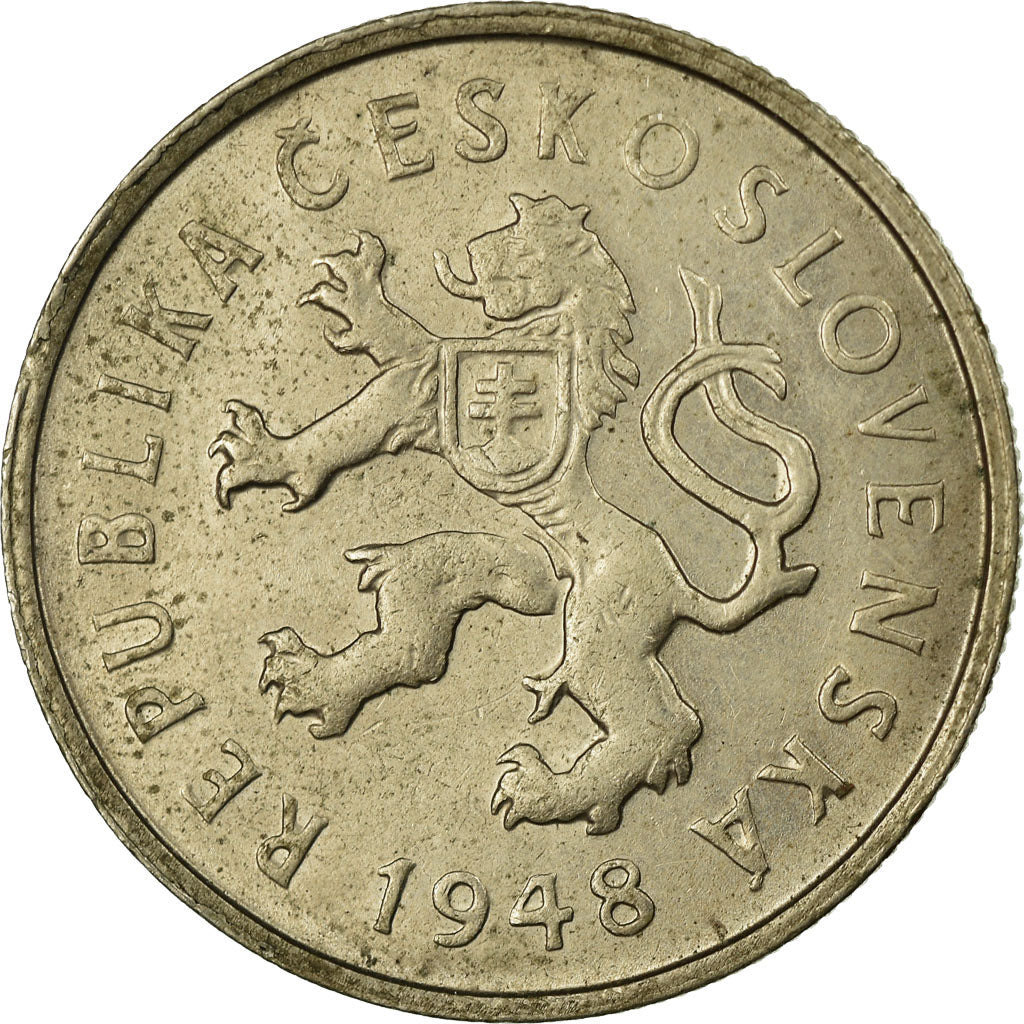 Coin, Czechoslovakia, 2 Koruny, 1948, AU(50-53), Copper-nickel, KM:23