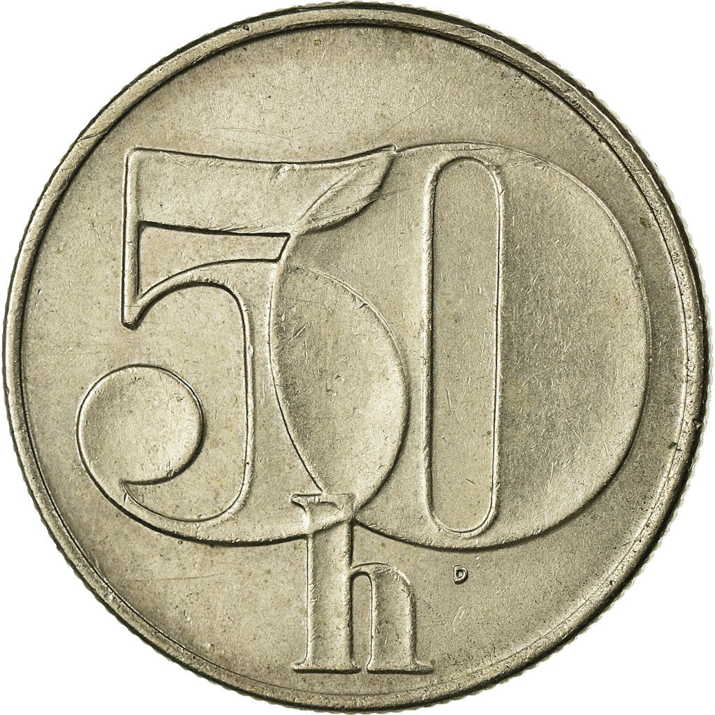 Coin, Czechoslovakia, 50 Haleru, 1991, AU(50-53), Copper-nickel, KM:144