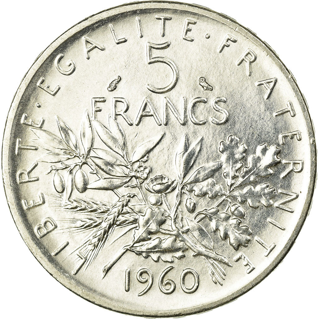Munten, Frankrijk, Semeuse, 5 Francs, 1960, PR, Zilver, KM:926, Gadoury:770