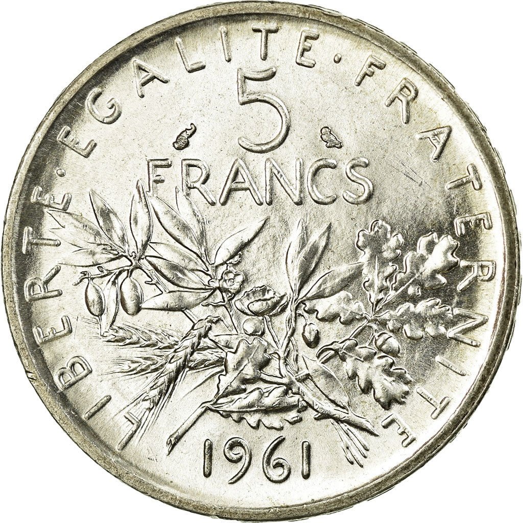 Moeda, França, Semeuse, 5 Francs, 1961, AU(55-58), Prata, KM:926, Gadoury:770
