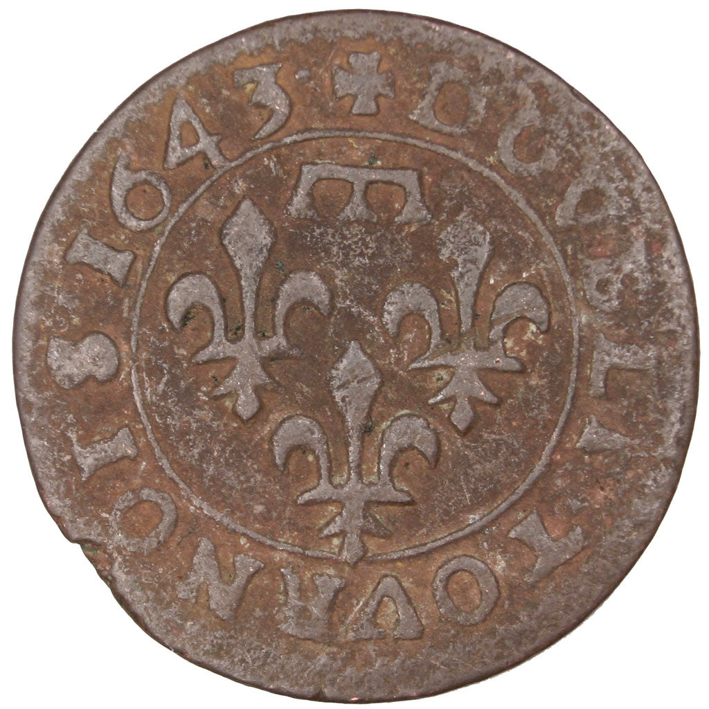 FRENCH STATES, Double Tournois, 1643, Trévoux, KM #34, EF(40-45), Copper, CGKL #