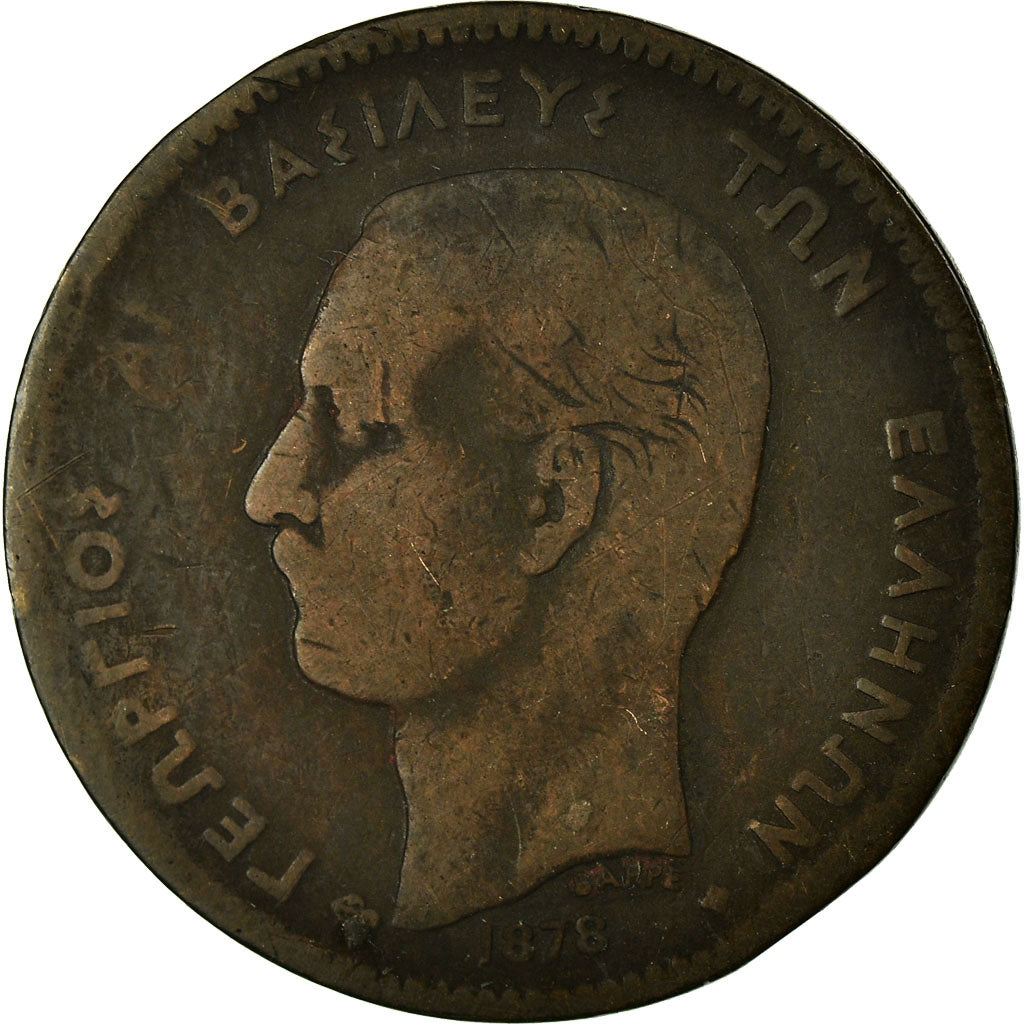Coin, Greece, George I, 5 Lepta, 1878, Bordeaux, F(12-15), Copper, KM:54