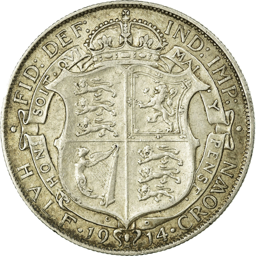 Coin, Great Britain, George V, 1/2 Crown, 1914, VF(30-35), Silver, KM:818.1