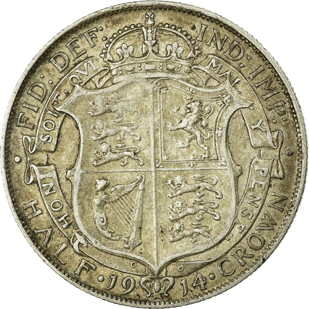 Coin, Great Britain, George V, 1/2 Crown, 1914, VF(20-25), Silver, KM:818.1