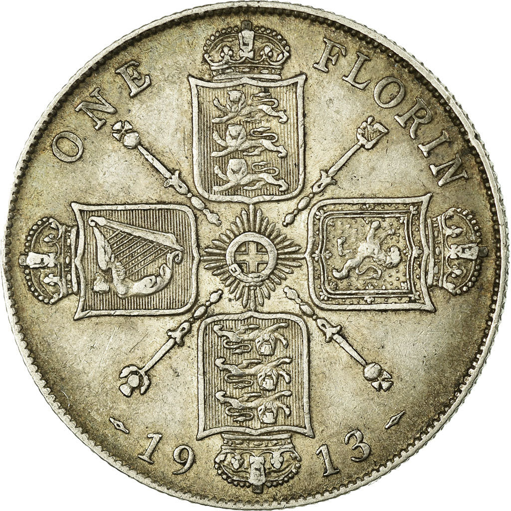 Coin, Great Britain, George V, Florin, Two Shillings, 1913, EF(40-45), Silver