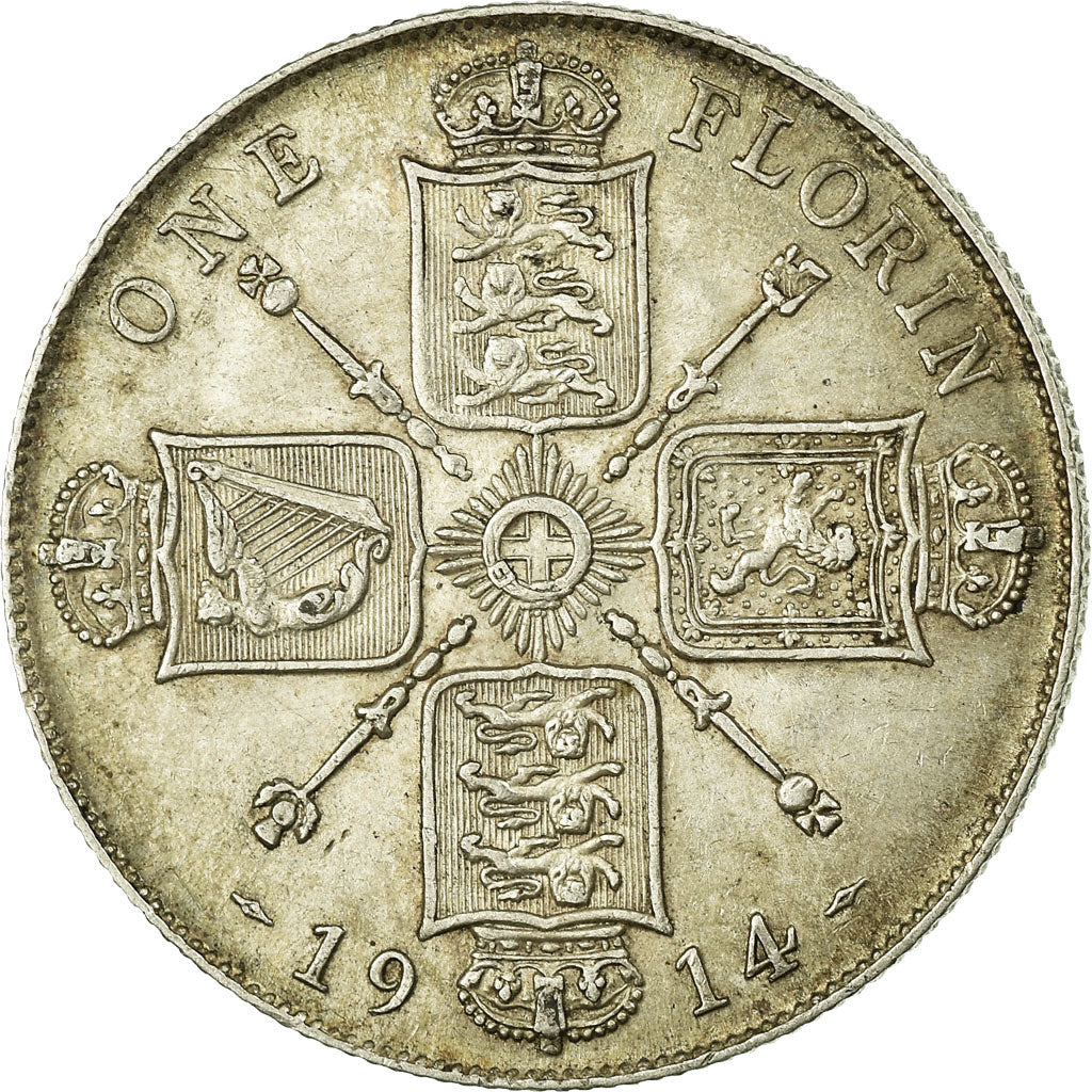 Coin, Great Britain, George V, Florin, Two Shillings, 1914, EF(40-45), Silver