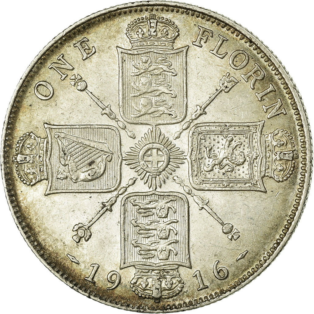 Coin, Great Britain, George V, Florin, Two Shillings, 1916, EF(40-45), Silver