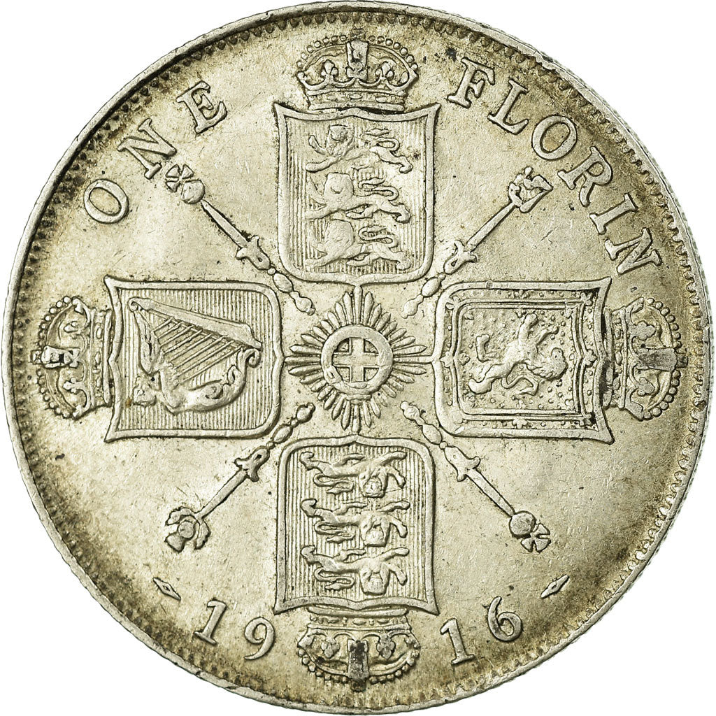 Coin, Great Britain, George V, Florin, Two Shillings, 1916, VF(30-35), Silver