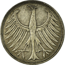 Moneda, ALEMANIA - REPÚBLICA FEDERAL, 5 Mark, 1951, Hamburg, BC+, Plata