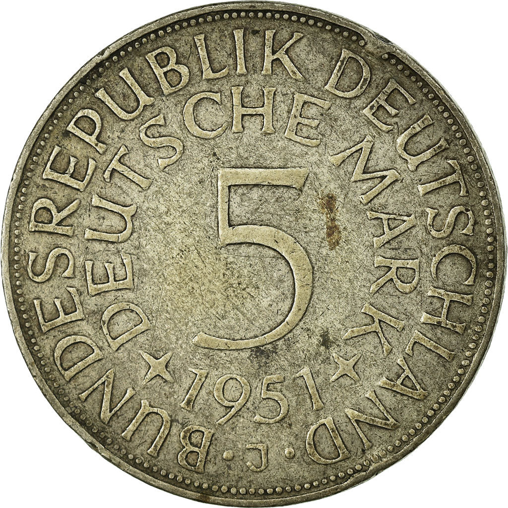 Monnaie, République fédérale allemande, 5 Mark, 1951, Hamburg, TB+, Argent