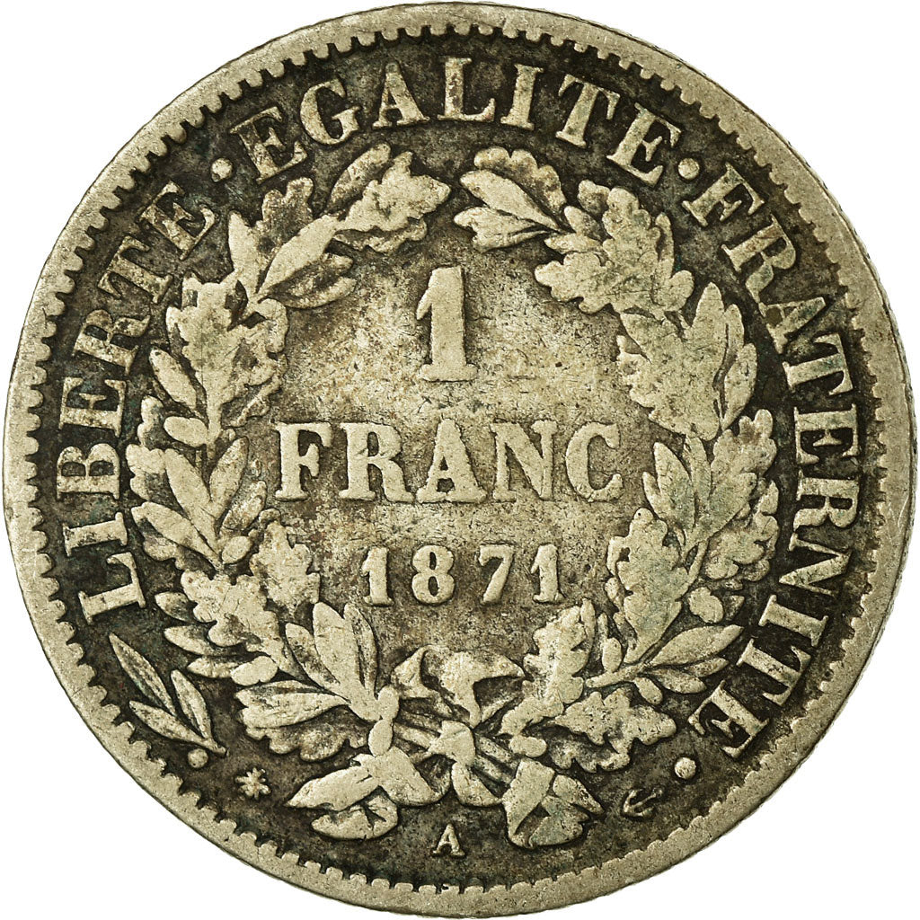 Coin, France, Cérès, Franc, 1871, Paris, VF(20-25), Silver, KM:822.1