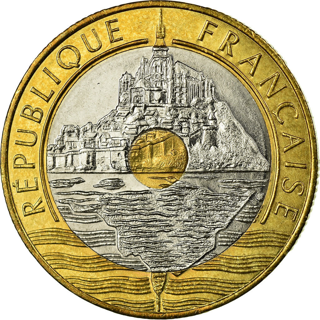 Coin, France, Mont Saint Michel, 20 Francs, 1992, AU(55-58), Tri-Metallic