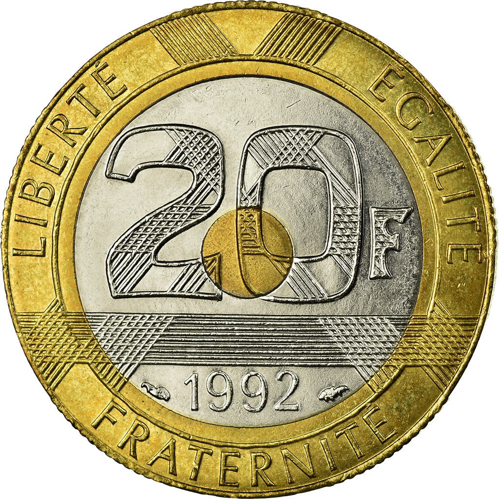Coin, France, Mont Saint Michel, 20 Francs, 1992, AU(55-58), Tri-Metallic