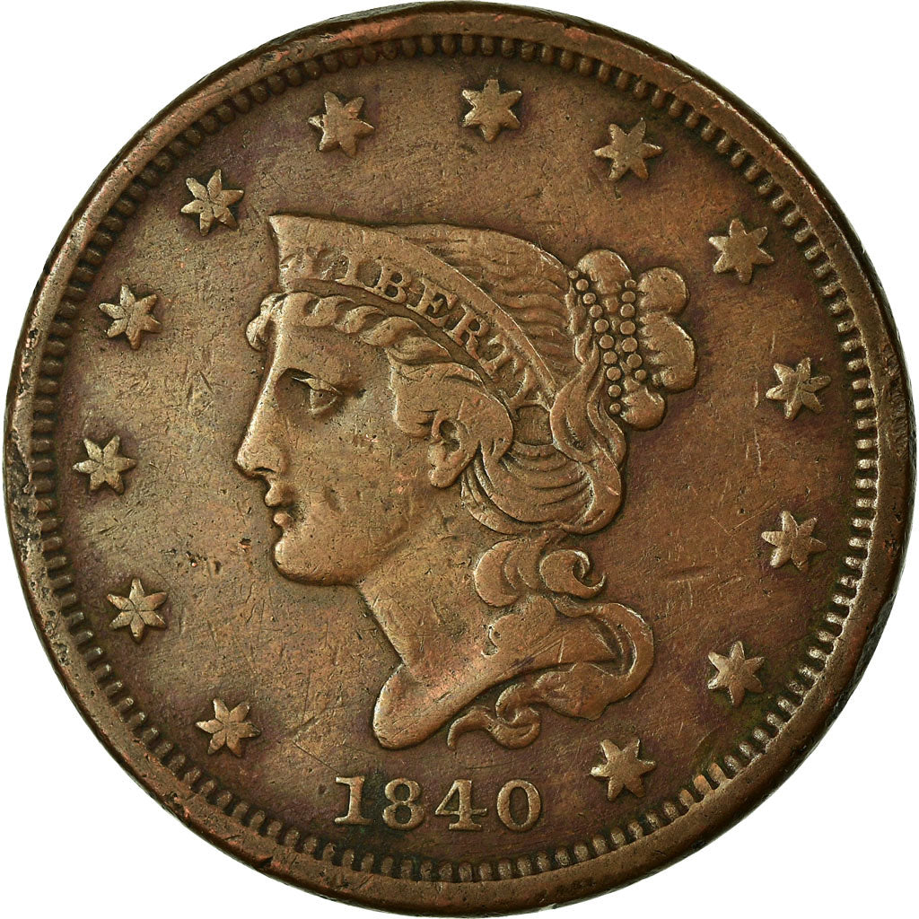 Coin, United States, Braided Hair Cent, Cent, 1840, U.S. Mint, VF(20-25)