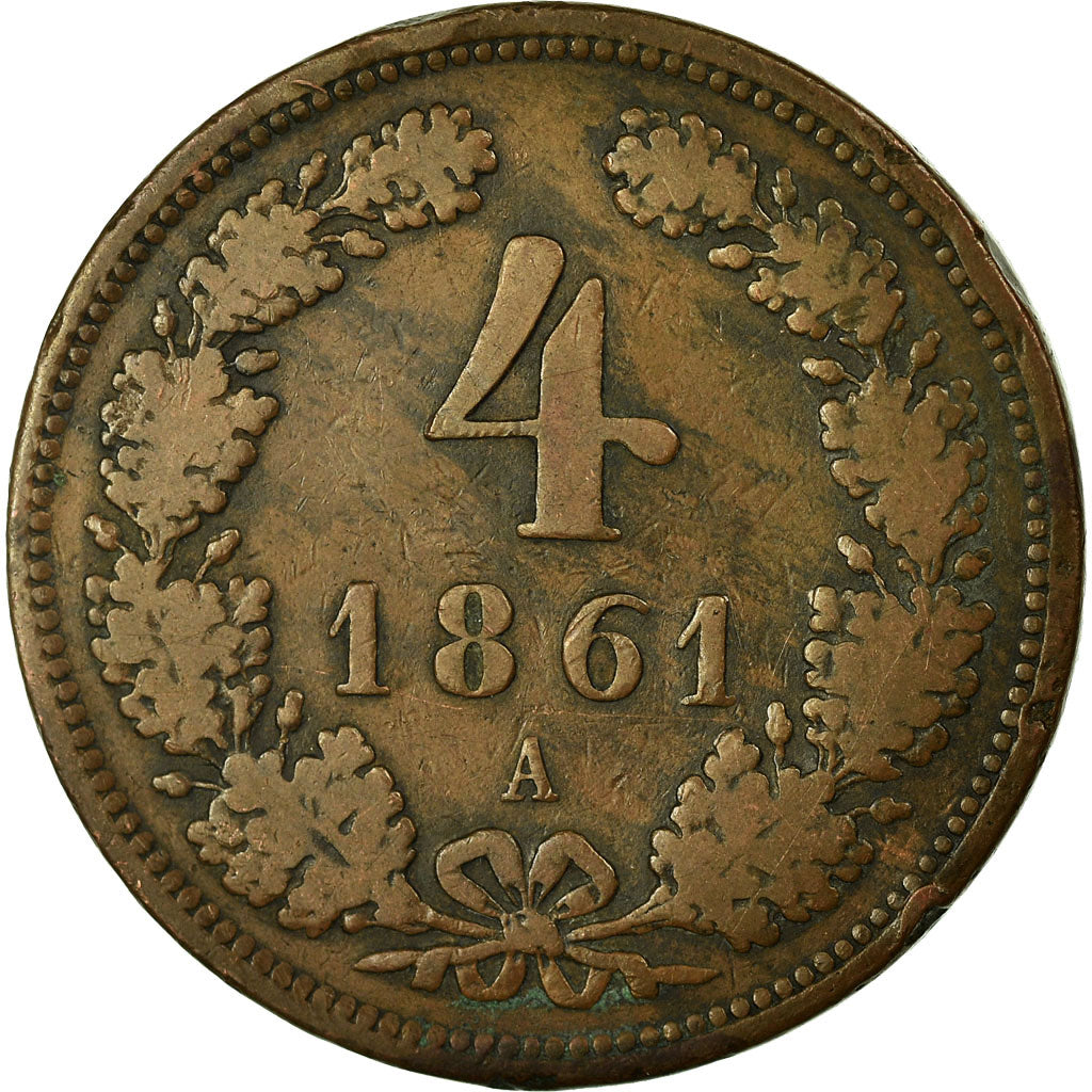 Münze, Österreich, Franz Joseph I, 4 Kreuzer, 1861, S, Kupfer, KM:2194