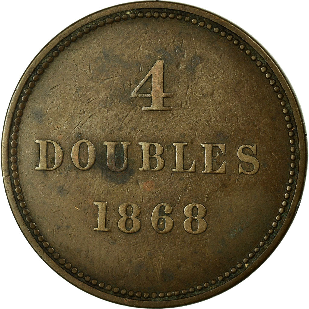 Coin, Guernsey, 4 Doubles, 1868, Heaton, Birmingham, VF(30-35), Bronze, KM:5