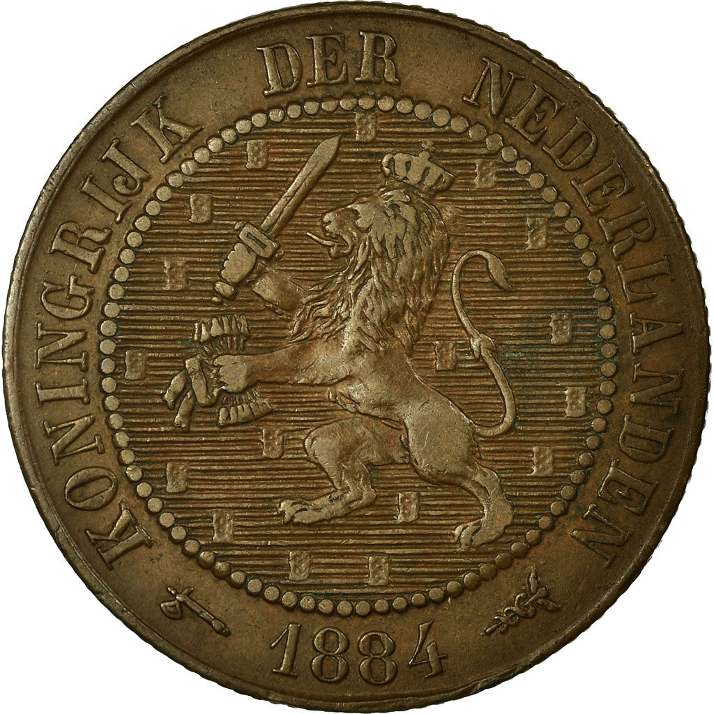 Coin, Netherlands, William III, 2-1/2 Cent, 1884, AU(50-53), Bronze, KM:108.1