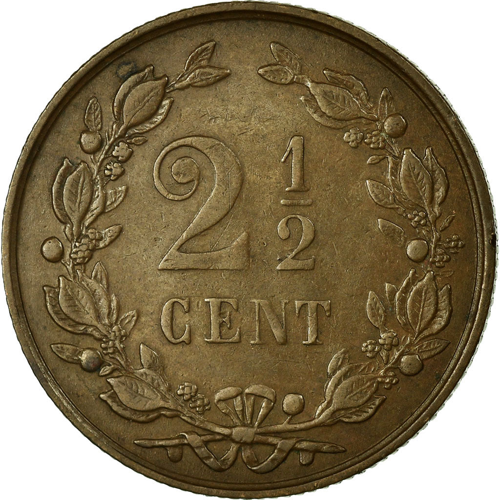Coin, Netherlands, William III, 2-1/2 Cent, 1884, AU(50-53), Bronze, KM:108.1