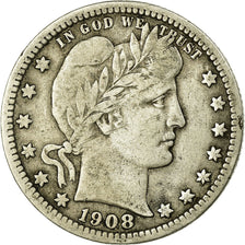 Coin, United States, Barber Quarter, Quarter, 1908, U.S. Mint, Philadelphia