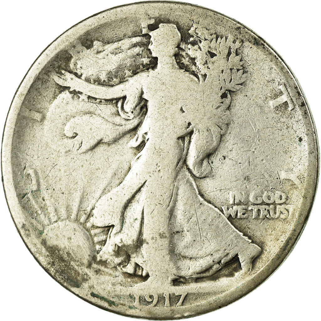 Coin, United States, Walking Liberty Half Dollar, Half Dollar, 1917, U.S. Mint
