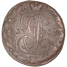 RUSSIA, 5 Kopeks, 1793, Ekaterinbourg, KM #59.3, AU(50-53), Copper, 51.73
