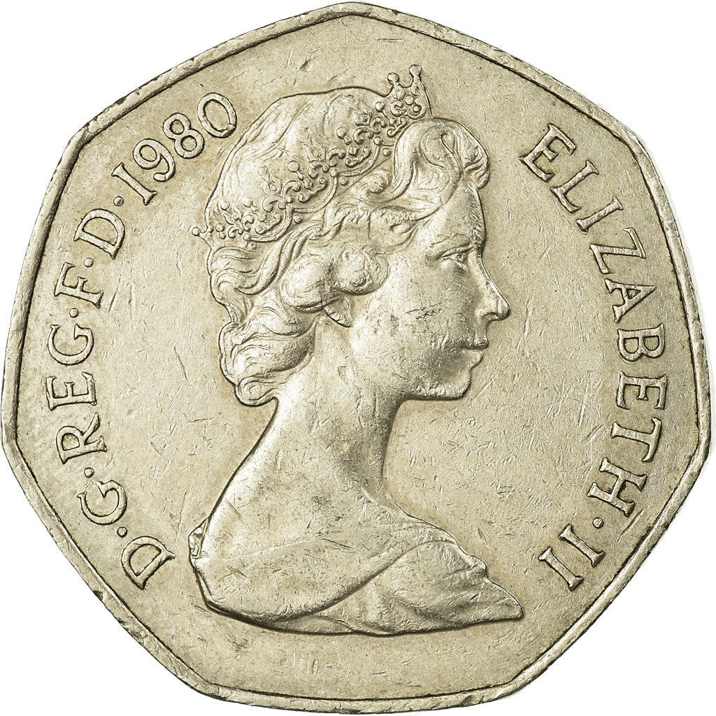 Coin, Great Britain, Elizabeth II, 50 New Pence, 1980, VF(30-35), Copper-nickel