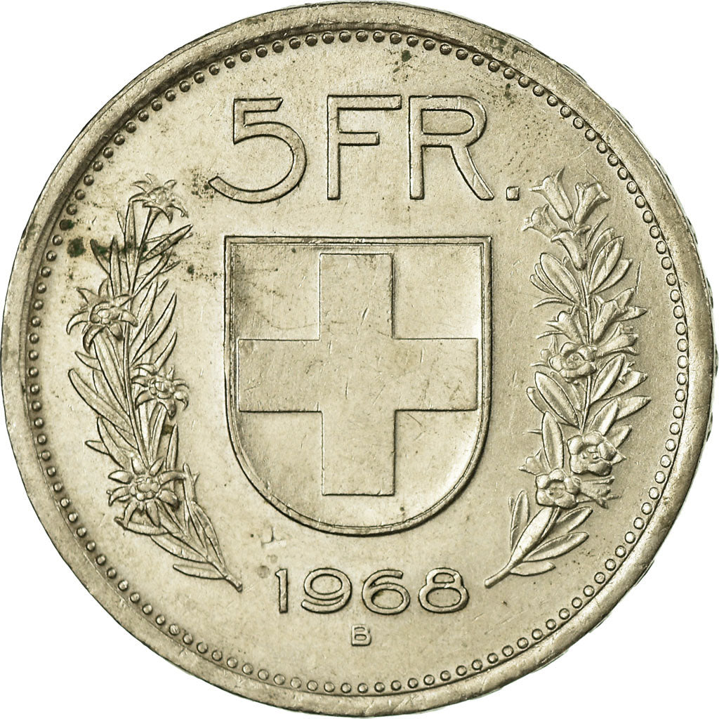 Coin, Switzerland, 5 Francs, 1968, Bern, AU(50-53), Copper-nickel, KM:40a.1