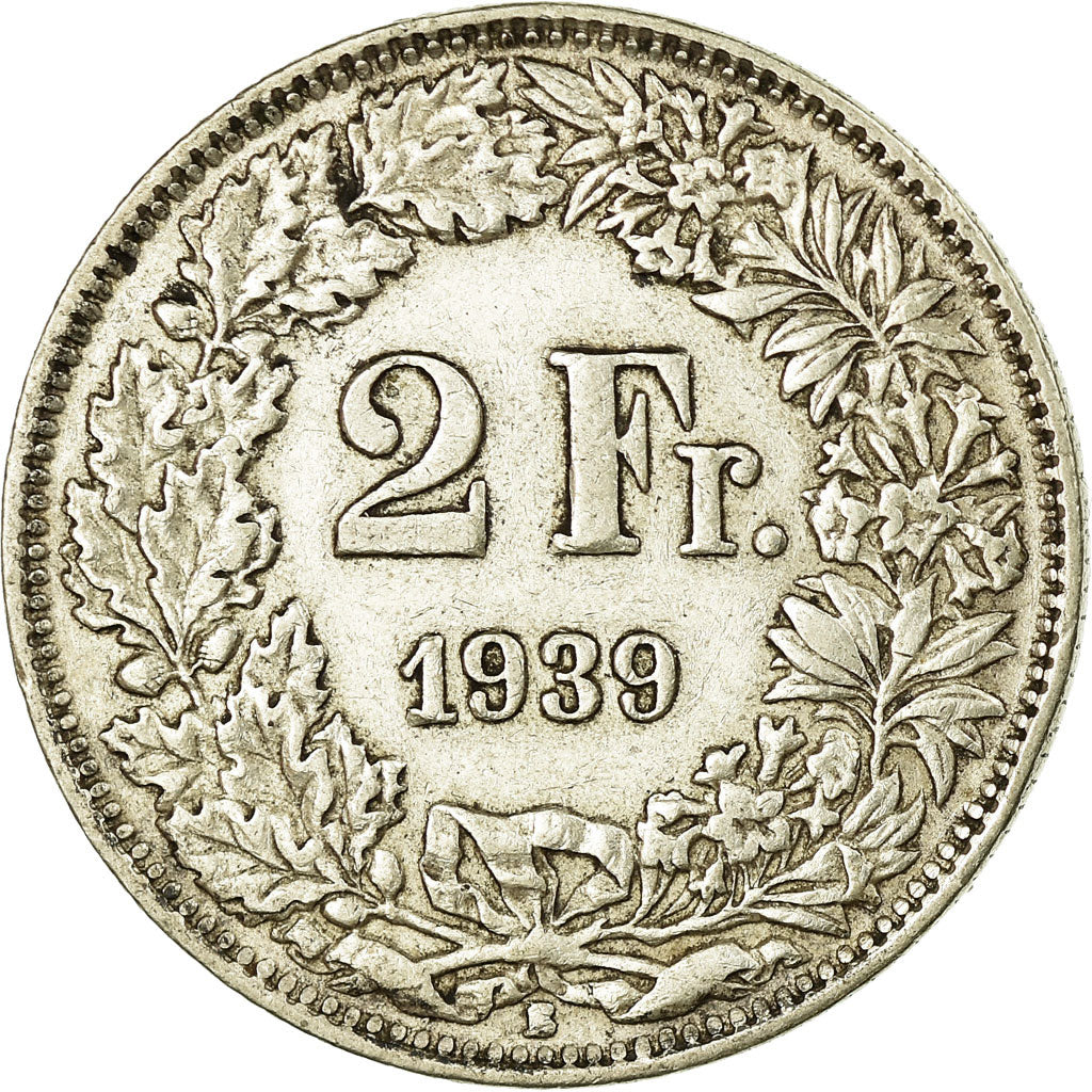 Coin, Switzerland, 2 Francs, 1939, Bern, EF(40-45), Silver, KM:21
