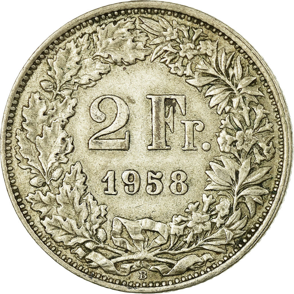Coin, Switzerland, 2 Francs, 1958, Bern, EF(40-45), Silver, KM:21