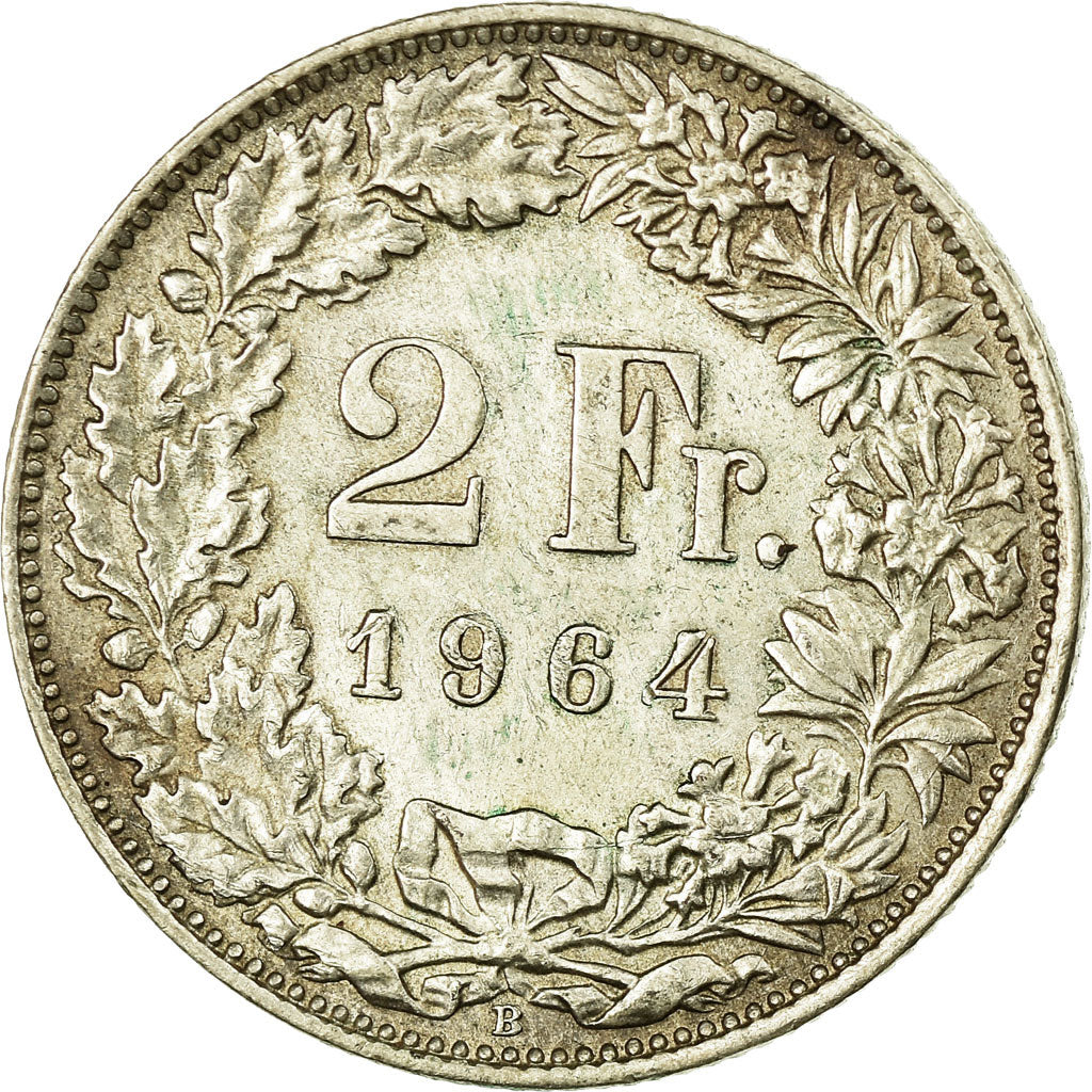 Coin, Switzerland, 2 Francs, 1964, Bern, AU(55-58), Silver, KM:21