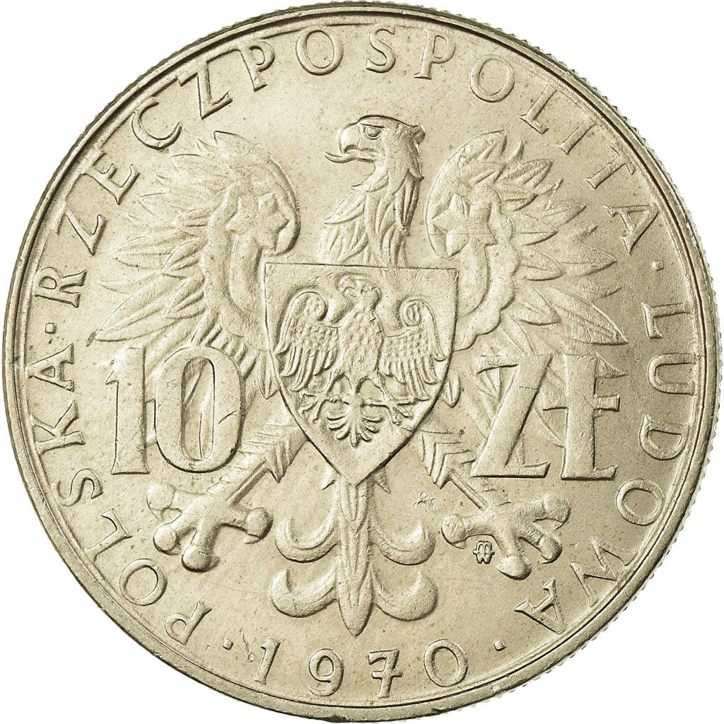 Coin, Poland, 10 Zlotych, 1970, Warsaw, AU(50-53), Copper-nickel, KM:62