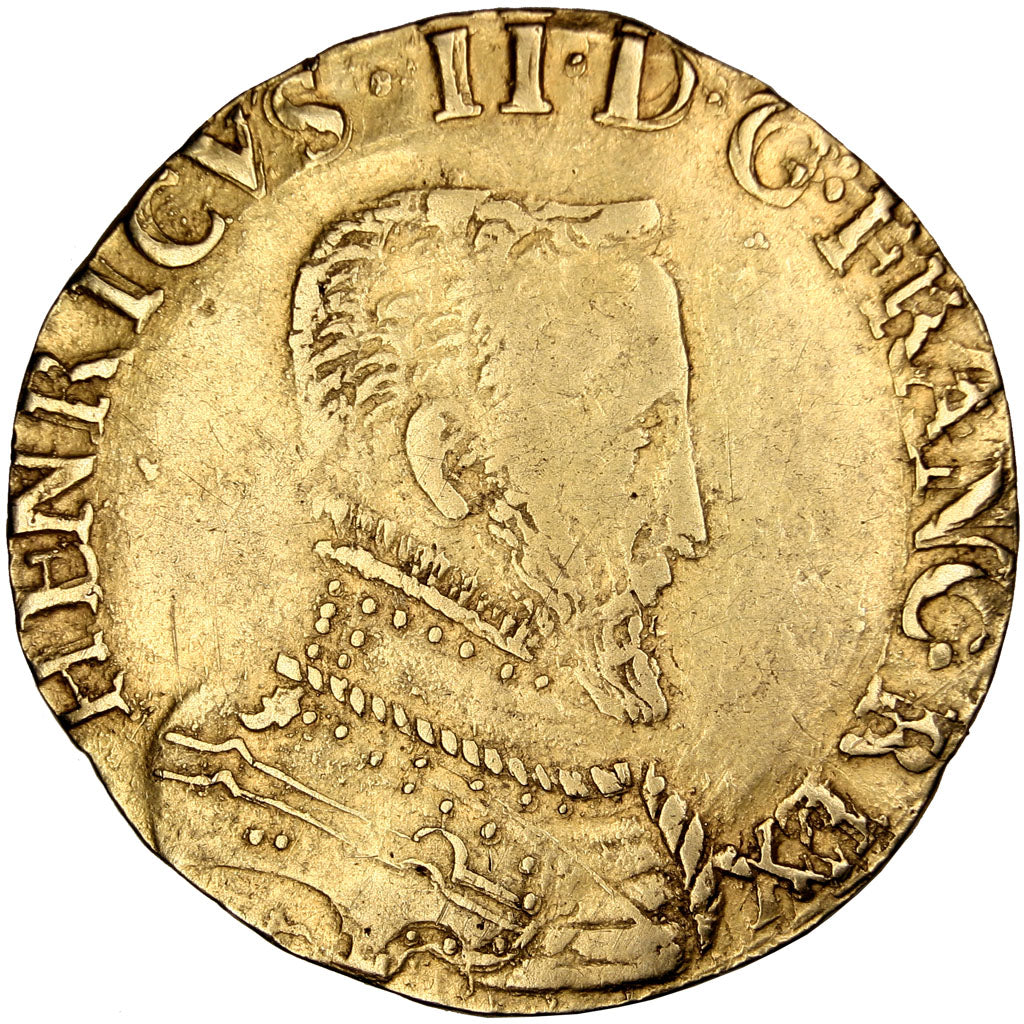 FRANCE, Double Henri d'or, 1559, Nantes, AU(50-53), Gold, Sombart #4974, 6.18