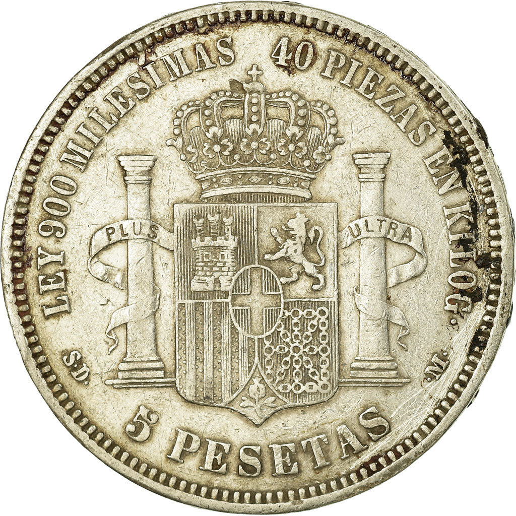 Coin, Spain, Amadeao I, 5 Pesetas, 1871, VF(30-35), Silver, KM:666