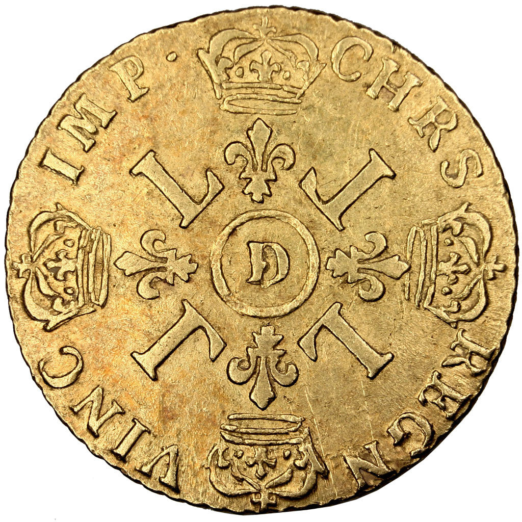 Moneta, Francia, Louis XIV, Louis d'or aux 4 L, Louis d'Or, 1695, Lyon, BB, Oro