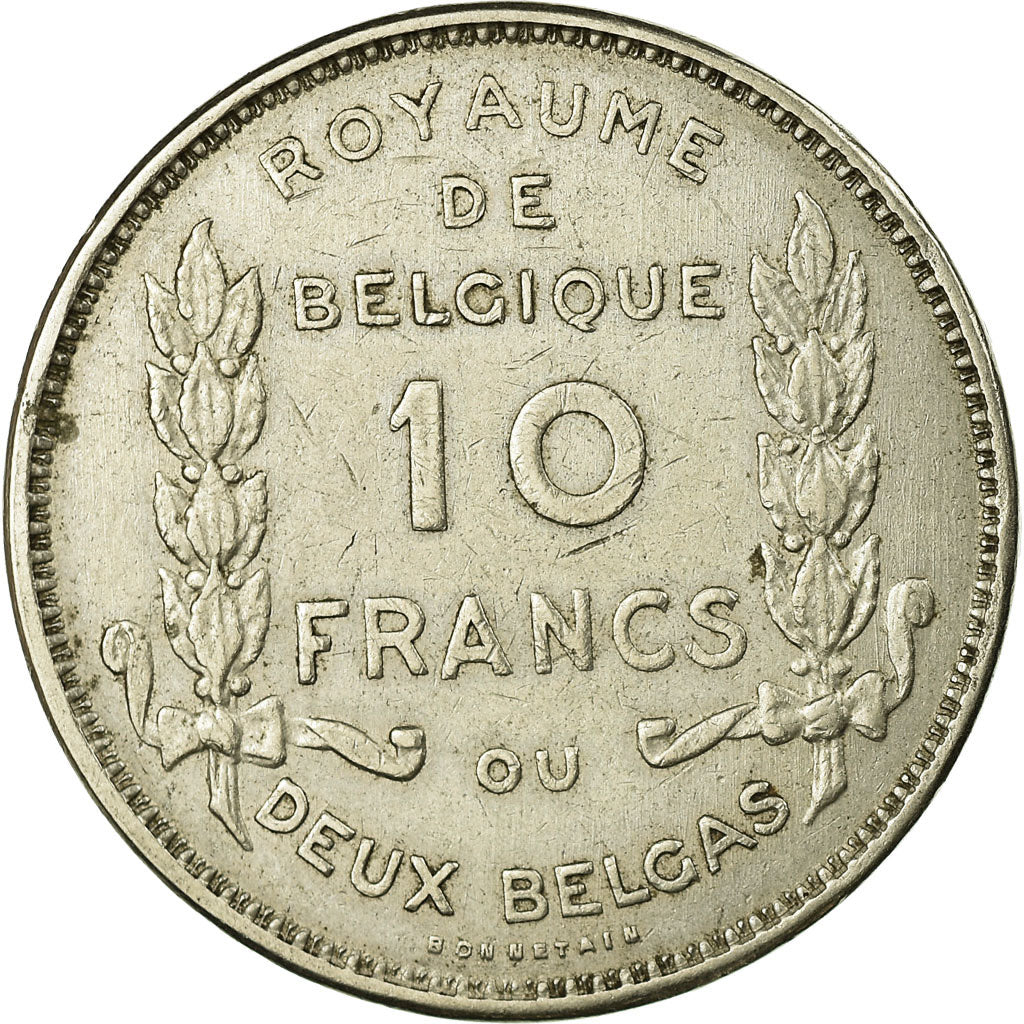 Munten, België, 10 Francs-10 Frank, Deux / Twee Belgas, 1930, ZF+, Nickel