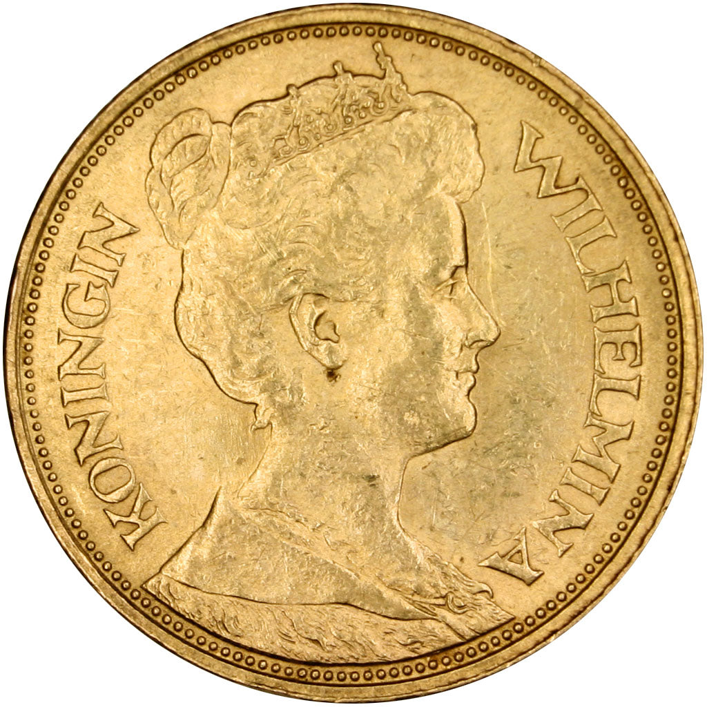 NETHERLANDS, 5 Gulden, 1912, KM #151, AU(55-58), Gold, 18, 3.36