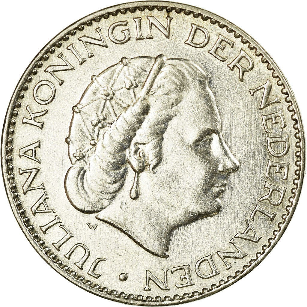 Coin, Netherlands, Juliana, Gulden, 1955, MS(60-62), Silver, KM:184