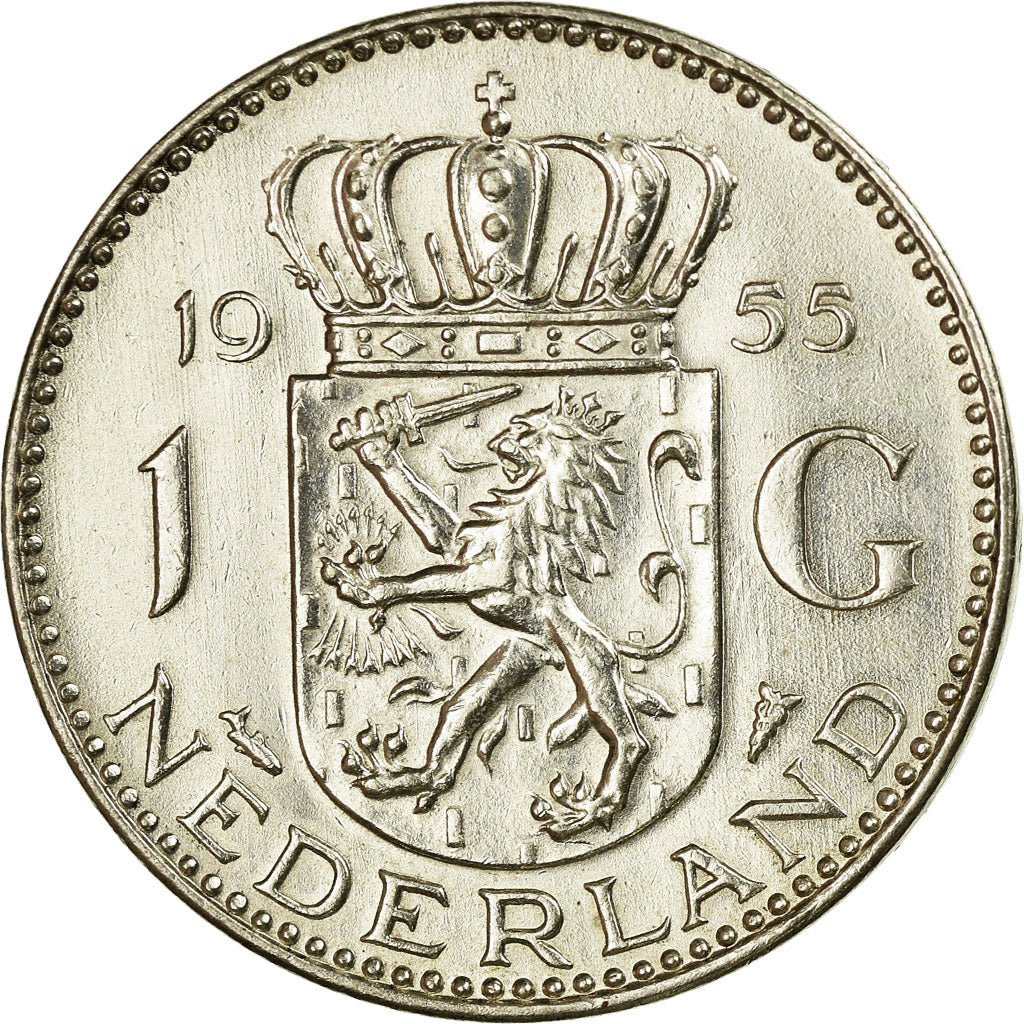 Coin, Netherlands, Juliana, Gulden, 1955, MS(60-62), Silver, KM:184