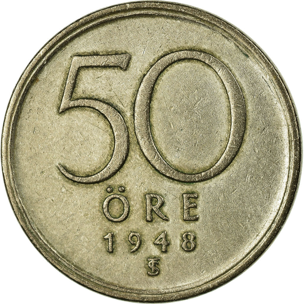 Coin, Sweden, Gustaf V, 50 Öre, 1948, VF(30-35), Silver, KM:817