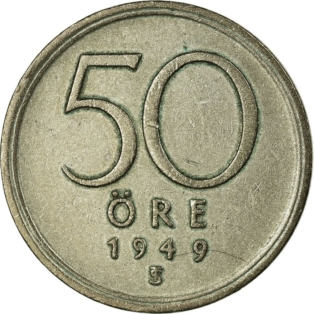 Coin, Sweden, Gustaf V, 50 Öre, 1949, VF(20-25), Silver, KM:817