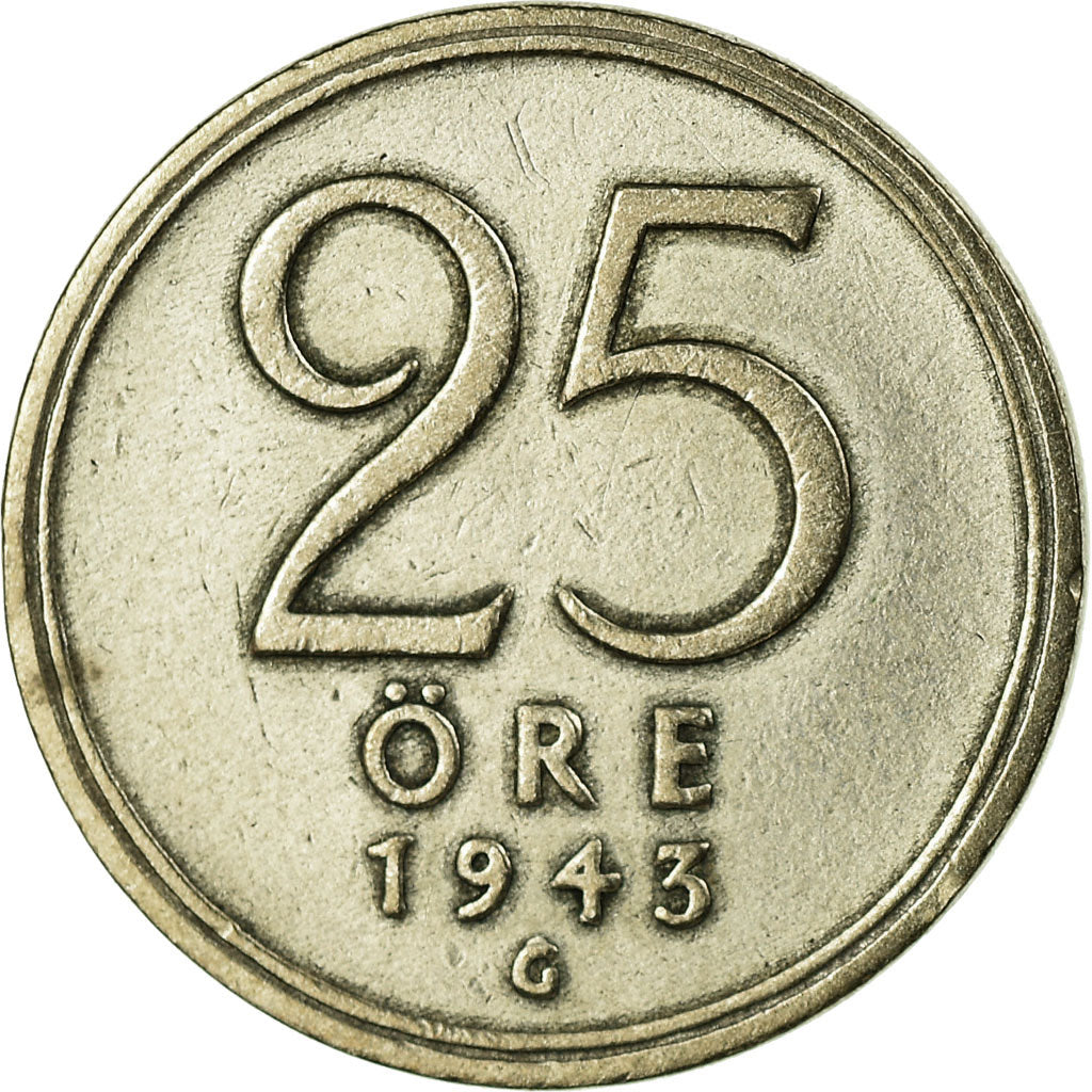 Coin, Sweden, Gustaf V, 25 Öre, 1943, VF(30-35), Silver, KM:816