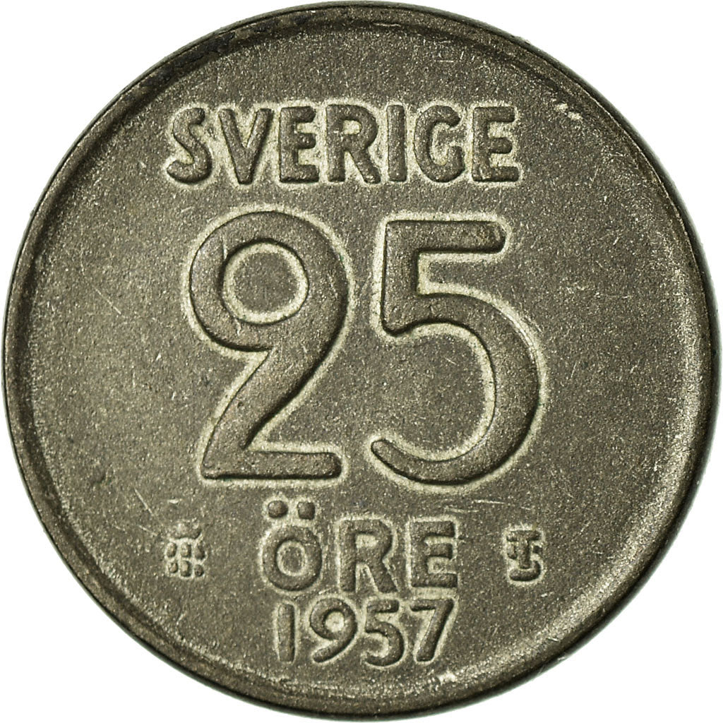 Coin, Sweden, Gustaf VI, 25 Öre, 1957, VF(20-25), Silver, KM:824