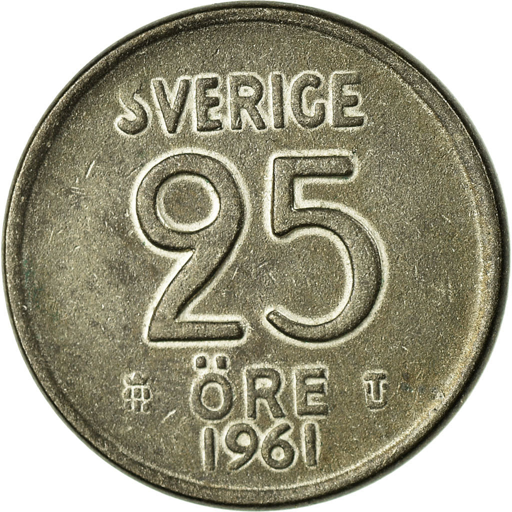 Coin, Sweden, Gustaf VI, 25 Öre, 1961, VF(20-25), Silver, KM:824