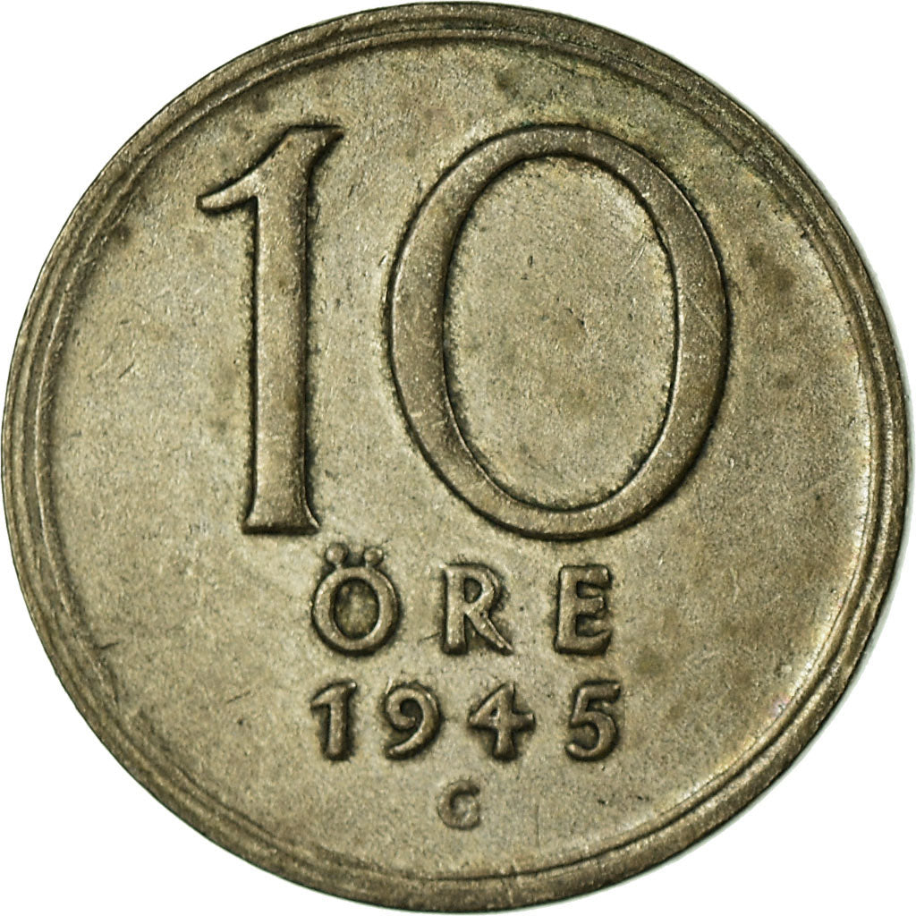 Coin, Sweden, Gustaf V, 10 Öre, 1945, VF(30-35), Silver, KM:813