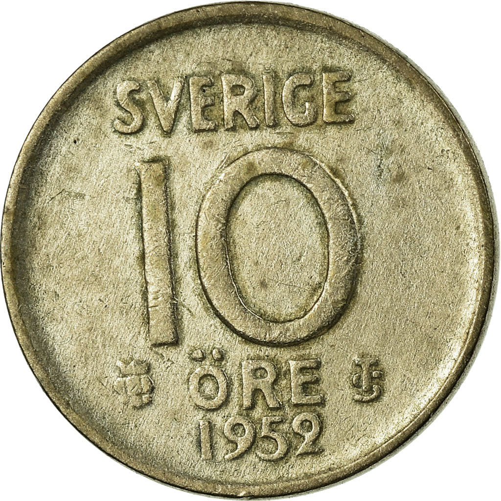 Coin, Sweden, Gustaf VI, 10 Öre, 1952, VF(20-25), Silver, KM:823