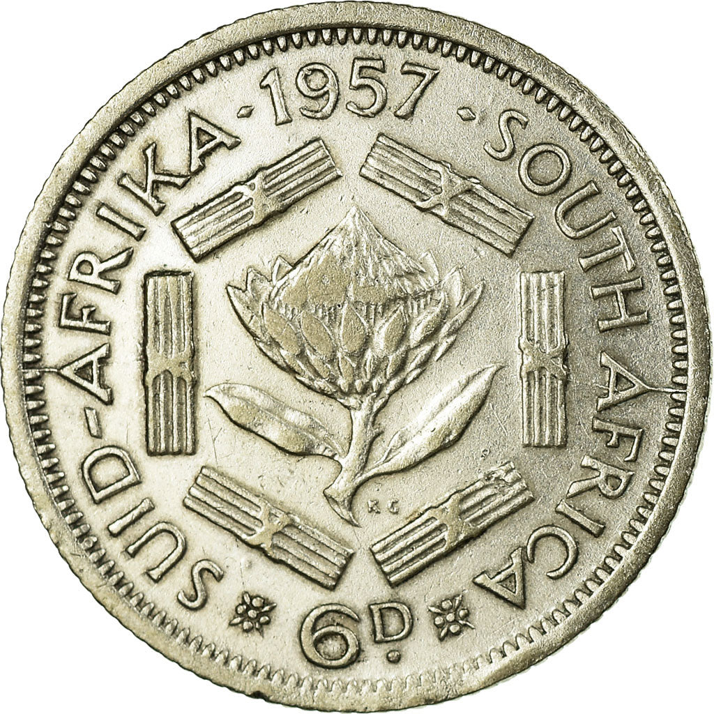 Monnaie, Afrique du Sud, Elizabeth II, 6 Pence, 1957, TB+, Argent, KM:48