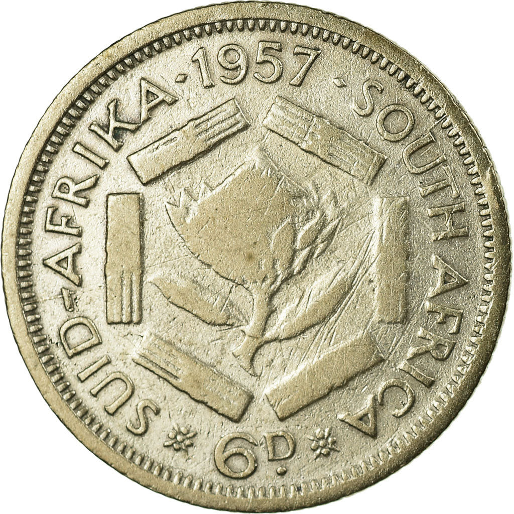 Monnaie, Afrique du Sud, Elizabeth II, 6 Pence, 1957, TB, Argent, KM:48